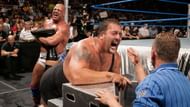 Kurt Angle locked in the Ankle Lock on Big Show